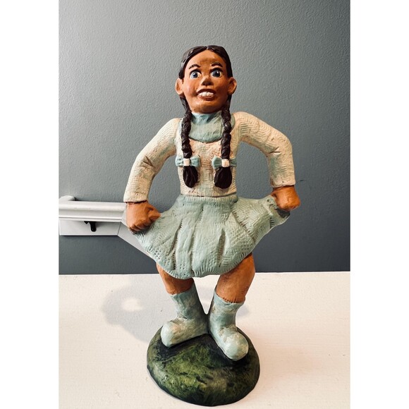 Signed Folk Art Wood Figures Pair Man and Girl Hand Carved J. Schmidt - Picture 4 of 8